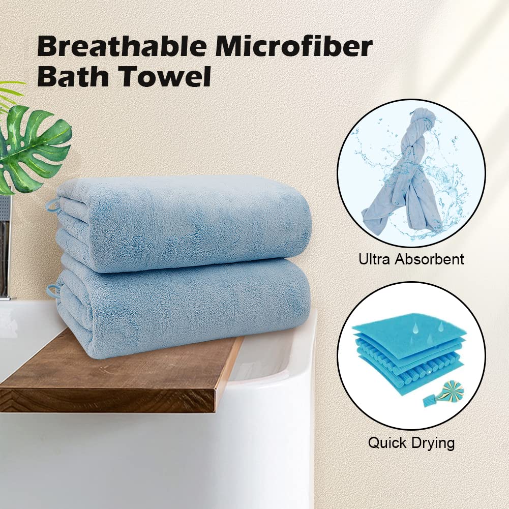 Orighty Bath Towels Set Pack of 2(27?? x 54??) - Soft Feel Bath Towel Sets  Highly Absorbent Microfiber Towels for Body  Quick Drying  Microfiber Bath Towels for Sport  Yoga  SPA  Fitness - Blue